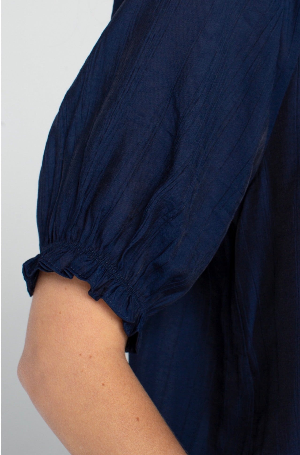 Short sleeve, half placket woven blouse