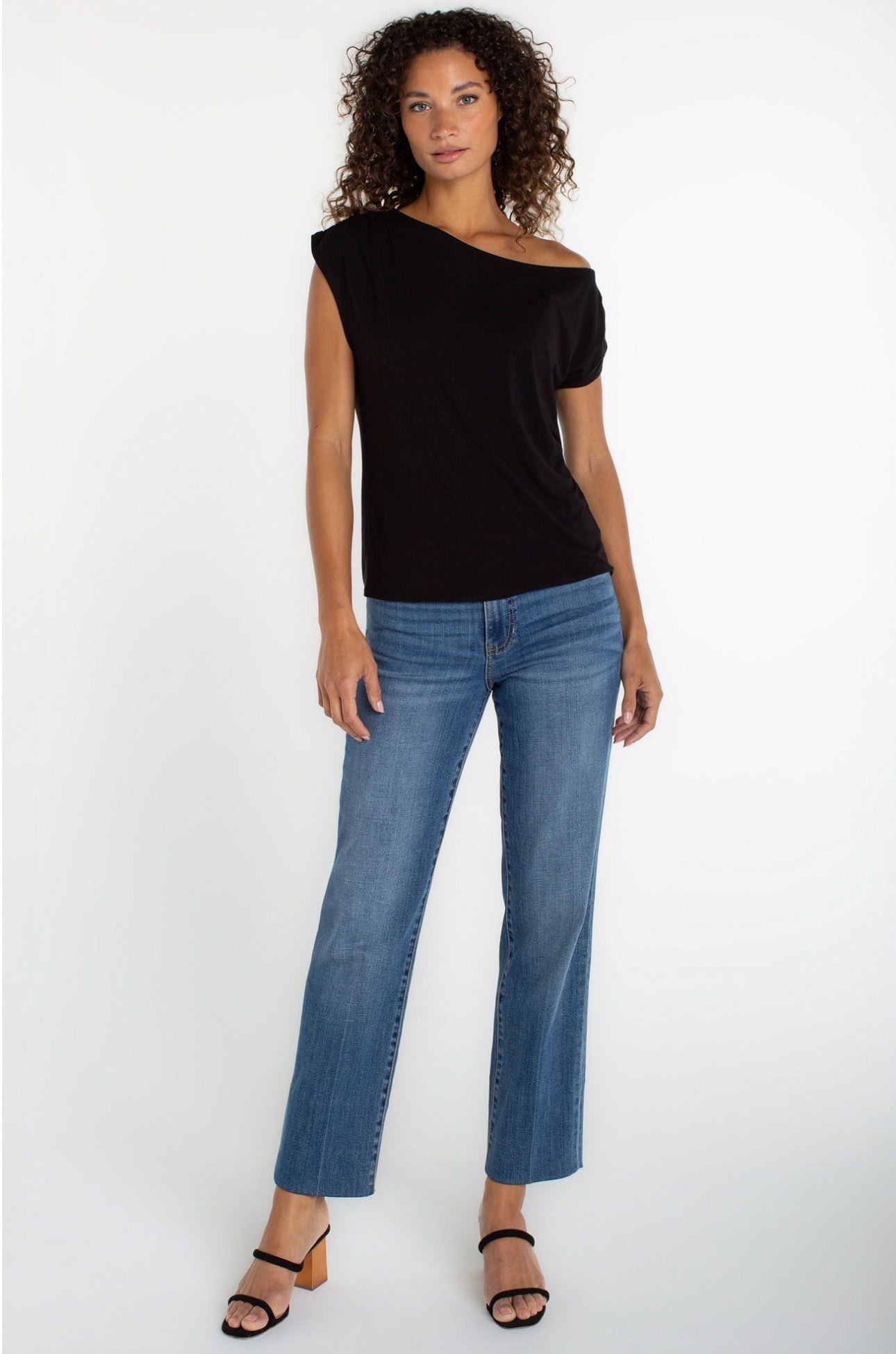 Short sleeve, off one shoulder knit top
