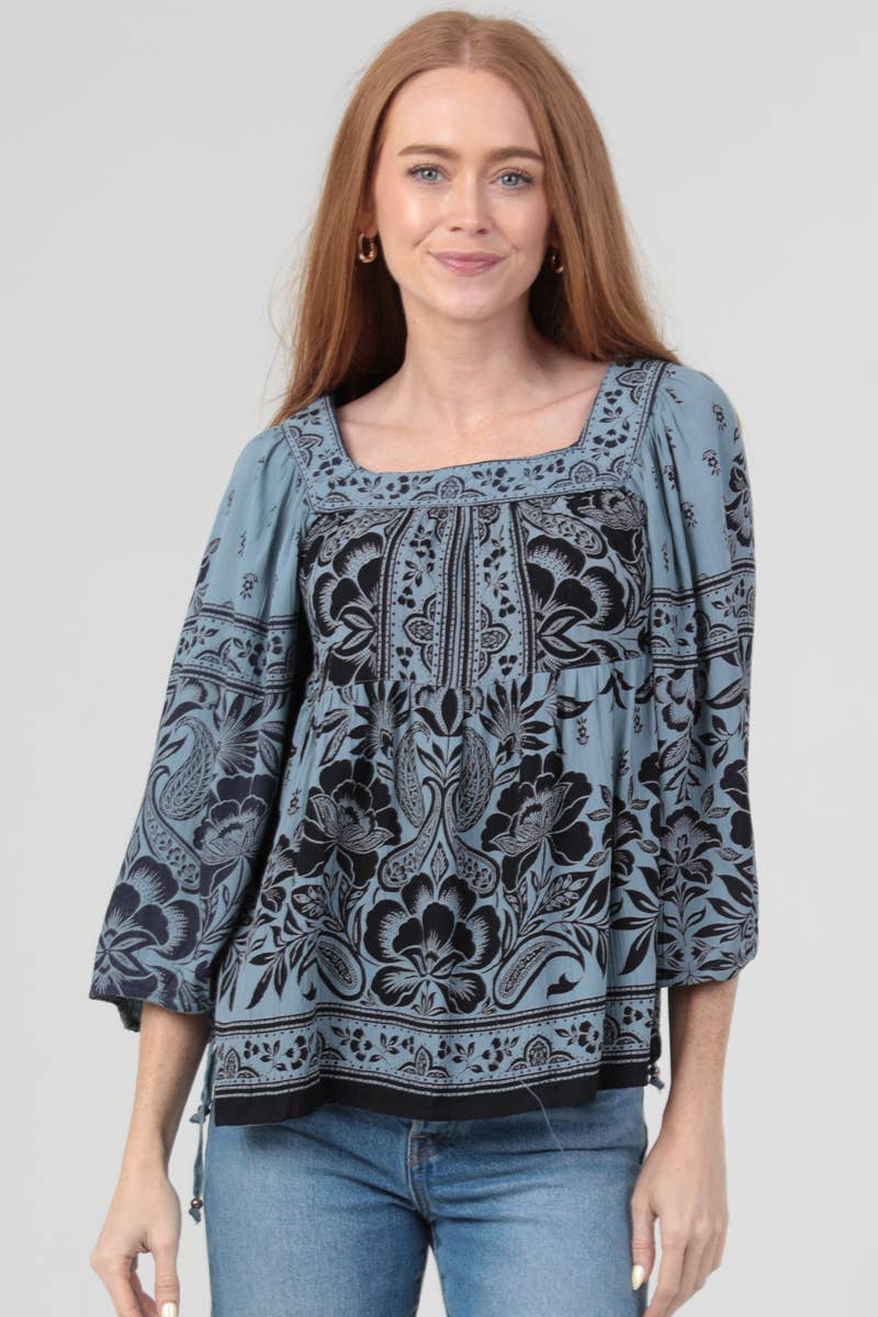 PRINTED LONG SLEEVE BLOUSE
