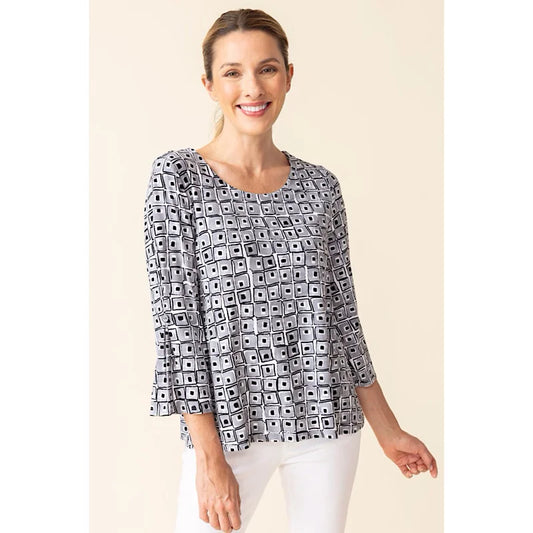 CORE TRAVEL CUBISM PLEATED SLEEVE TOP