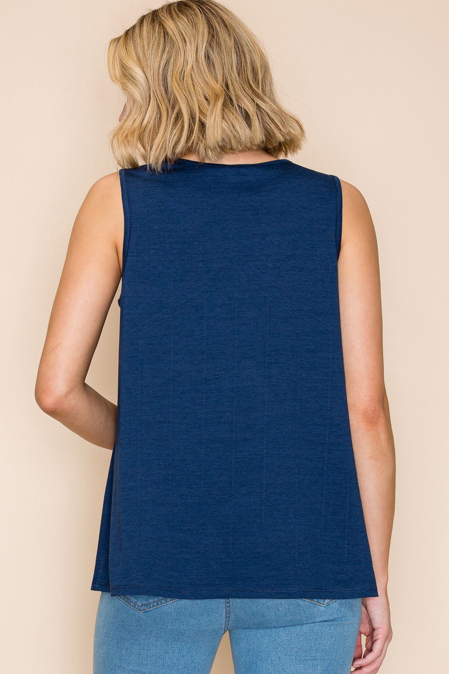 Navy round neck line with rhinestone detailed top