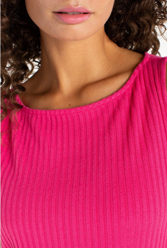 Sleeveless high boat, neck knit top