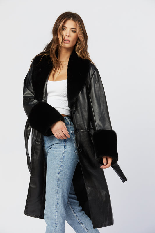 SHACI FAUX FUR LEATHER TRENCH