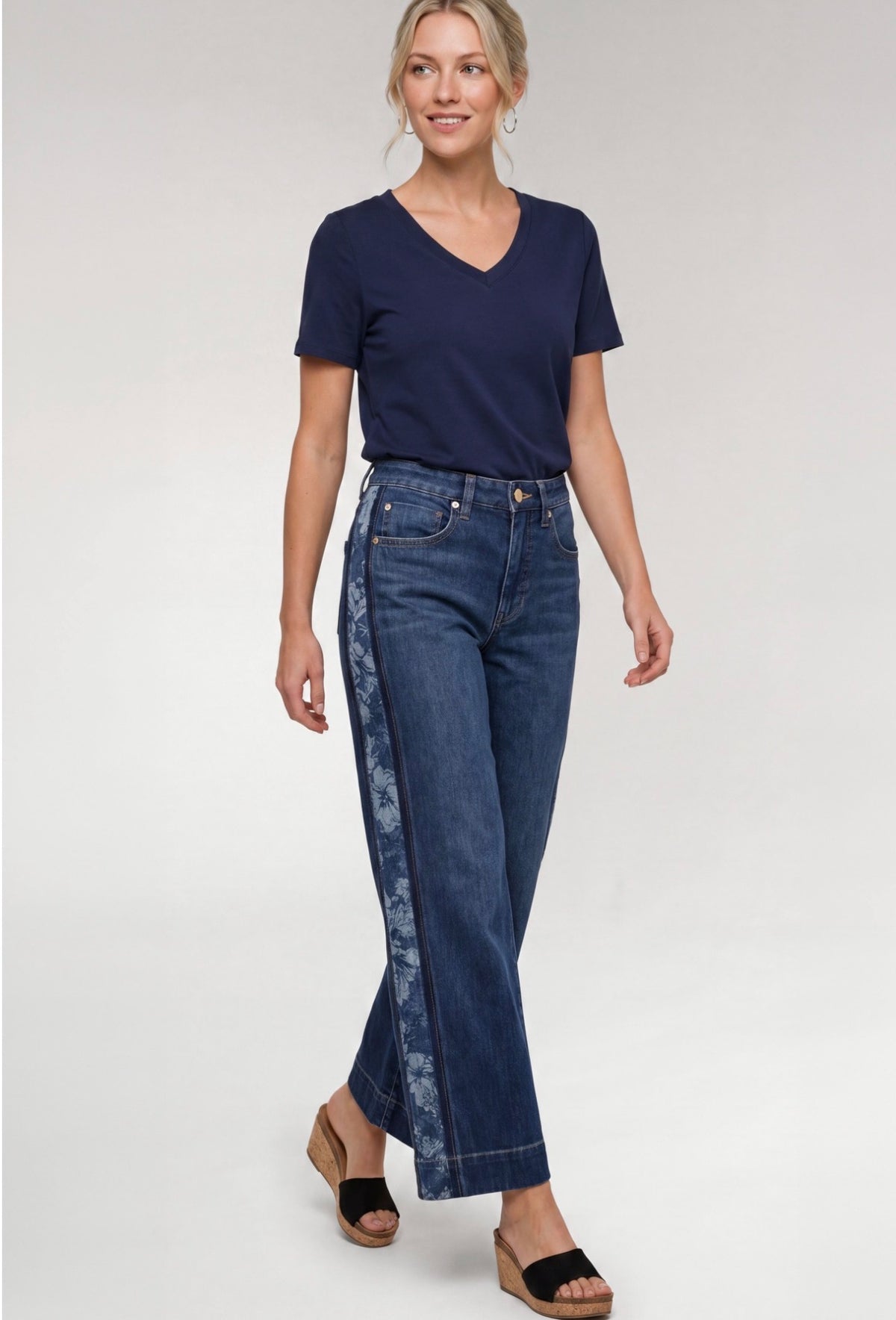 Stride wide leg jeans with Jacquard vertical stripe down leg