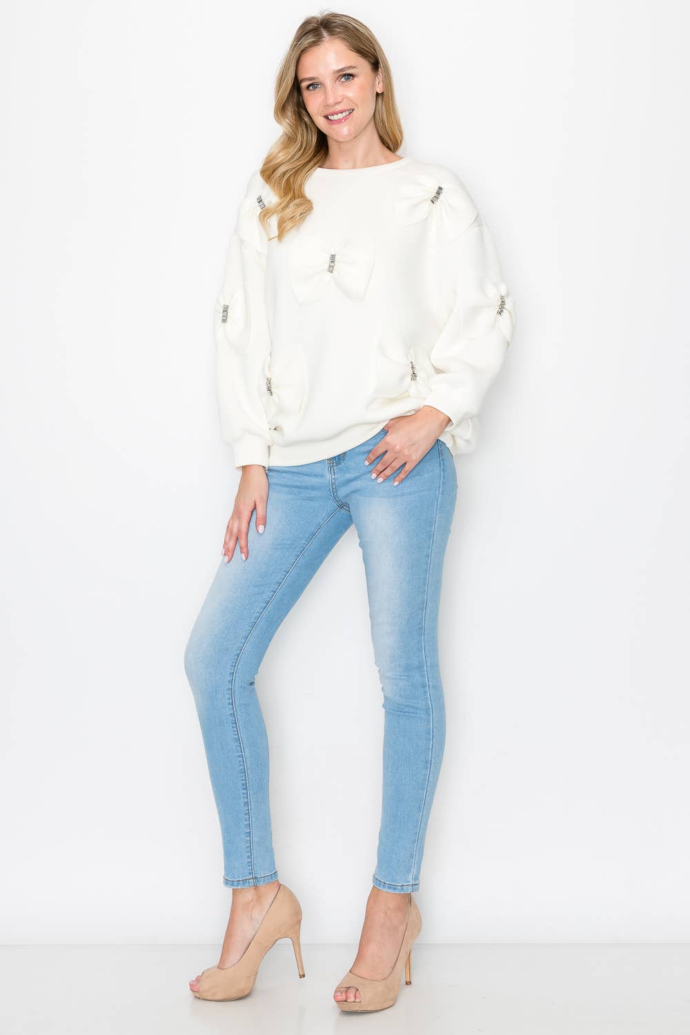 Fiora French Scuba Ribbon-Bow Top