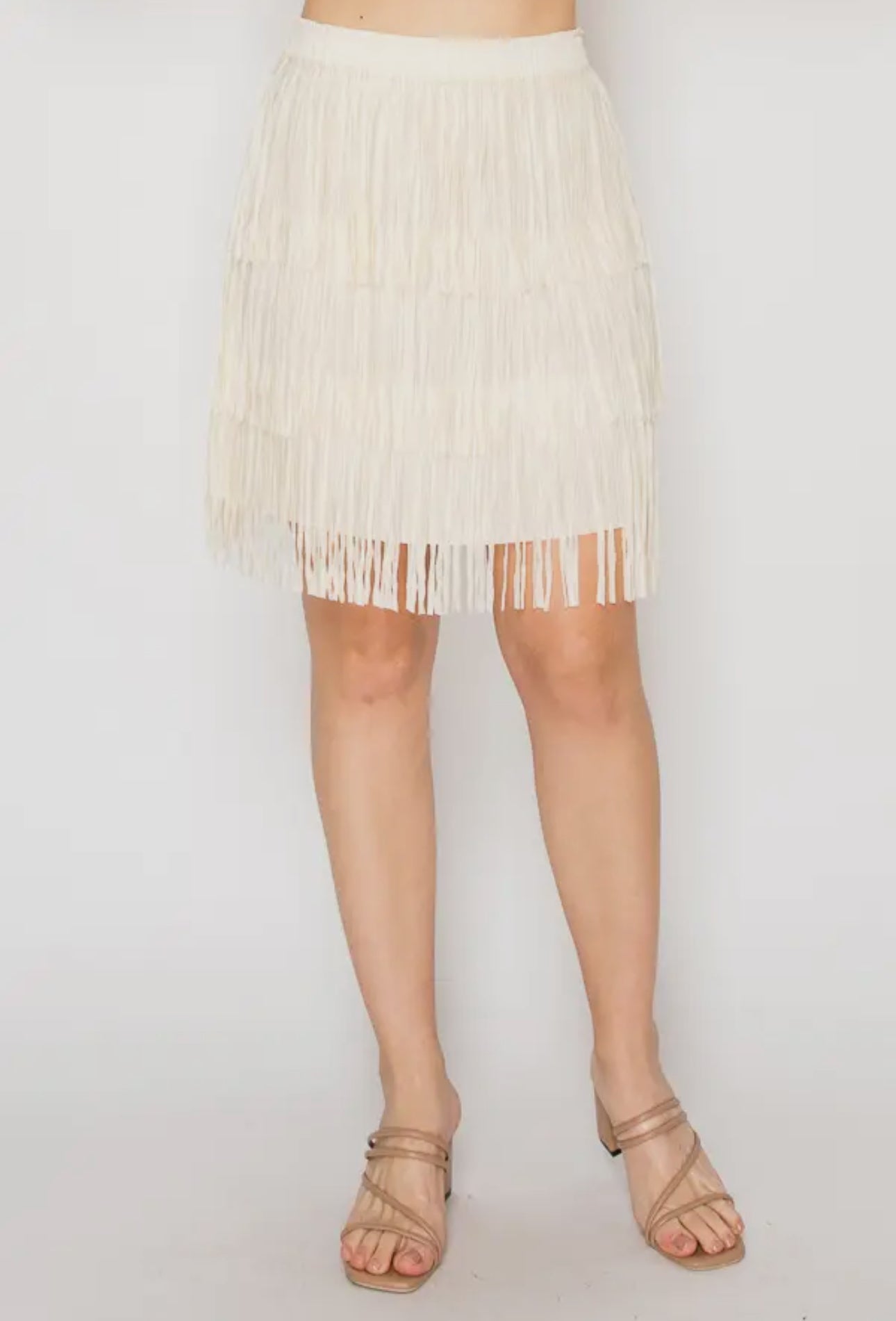 BEIGE SHORT FRINGE SKIRT