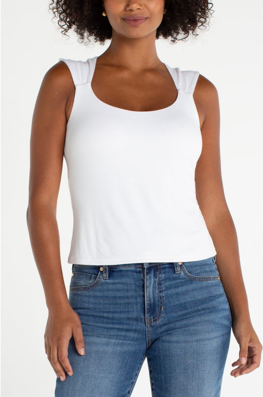 Sleeveless built-in bra knit top white