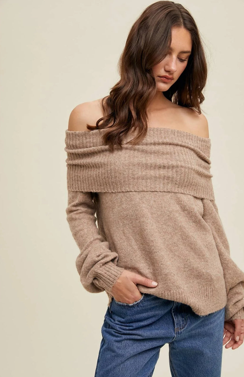 OFF THE SHOULDER SWEATER IN MOCHA