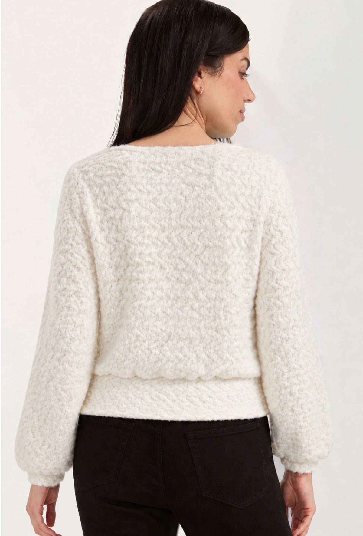 Long sleeve two and one halter neck surplice knit top
