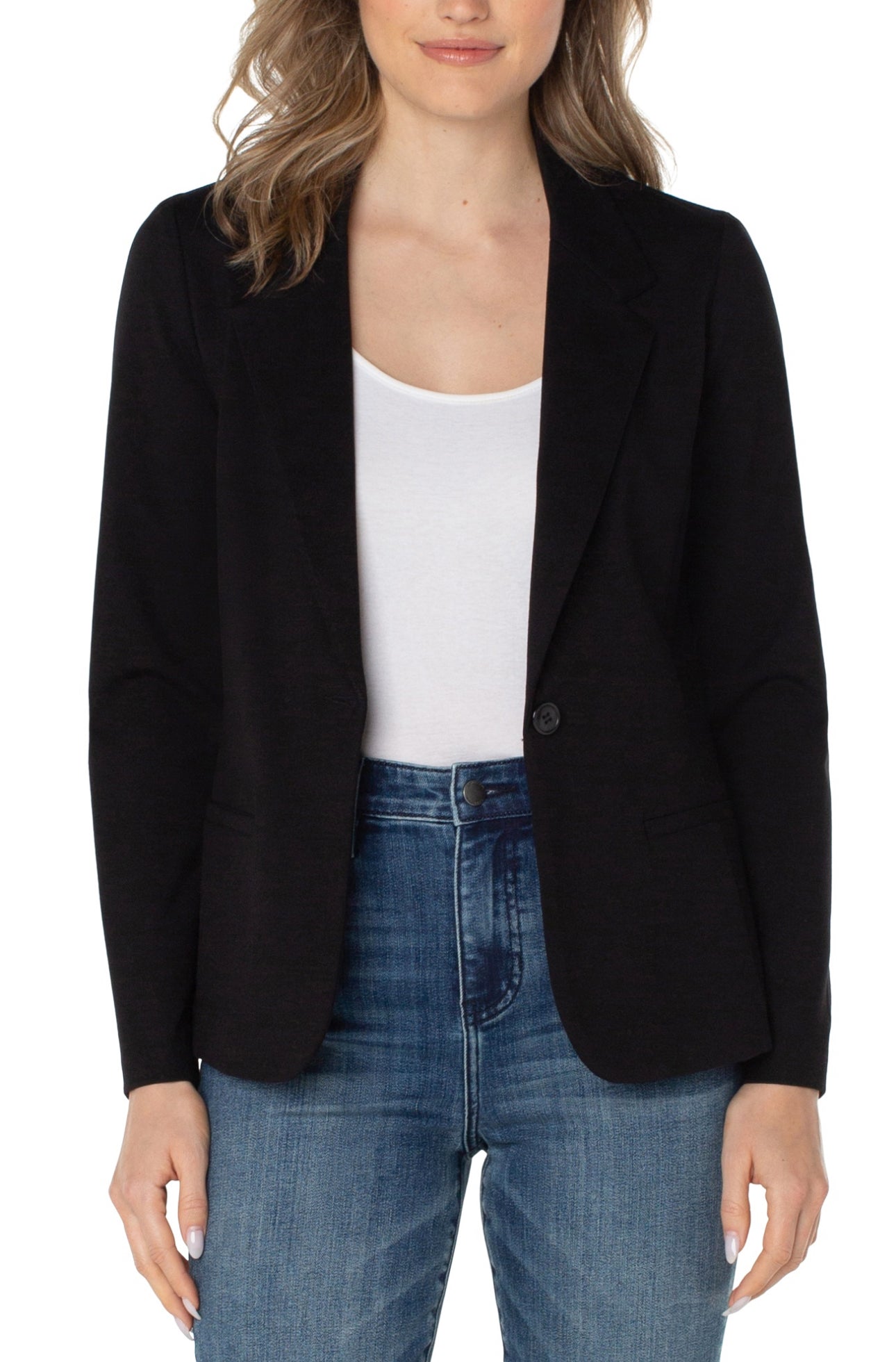 BLACK FITTED BLAZER WITH STRETCH AND BUTTON