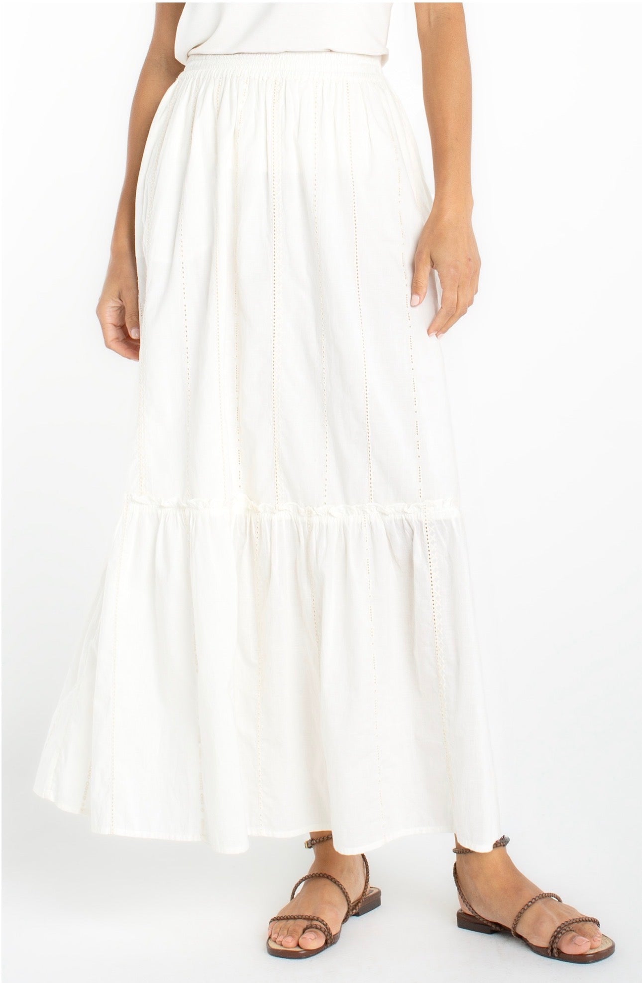 Tiered woven pull on maxi skirt in cream
