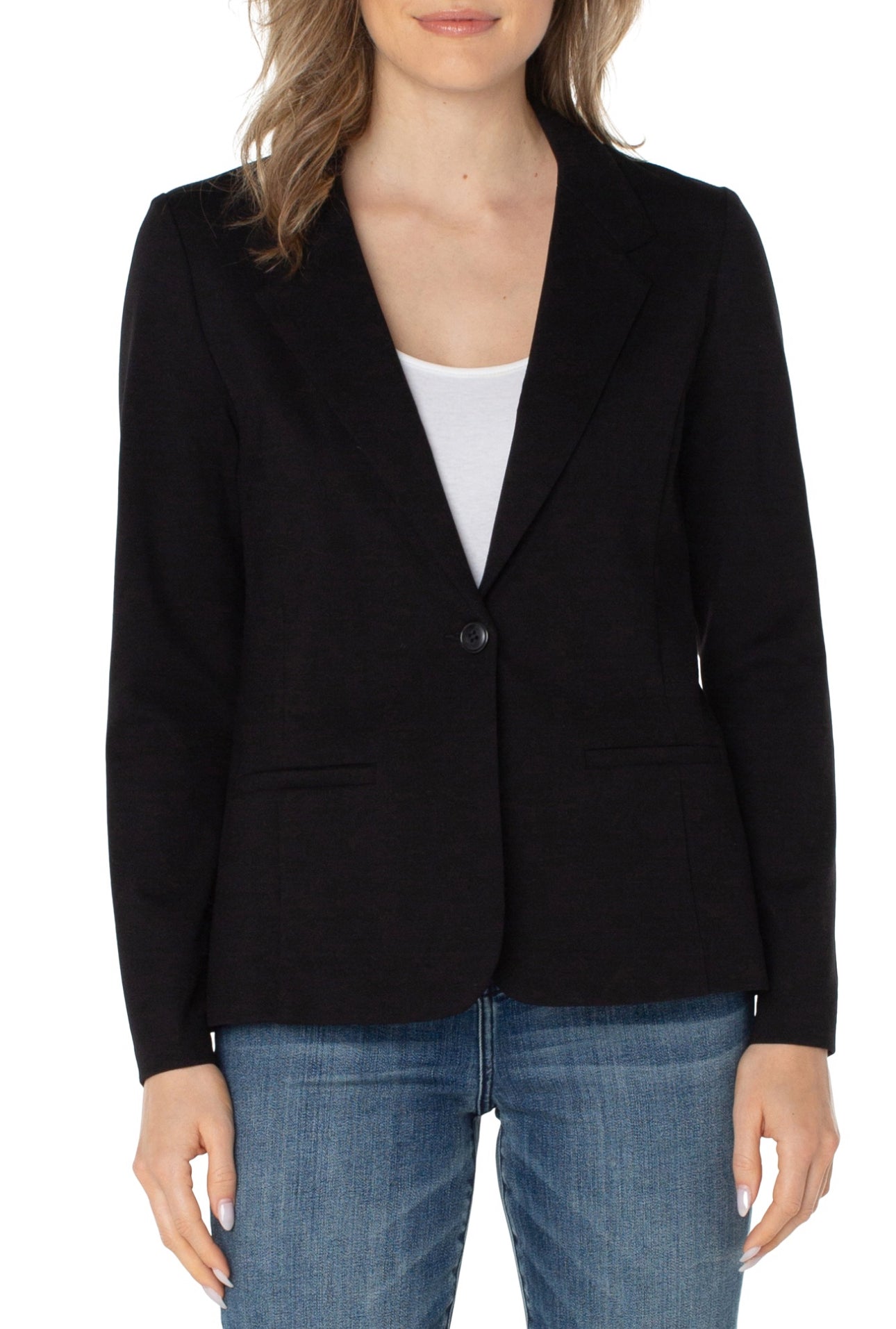 BLACK FITTED BLAZER WITH STRETCH AND BUTTON