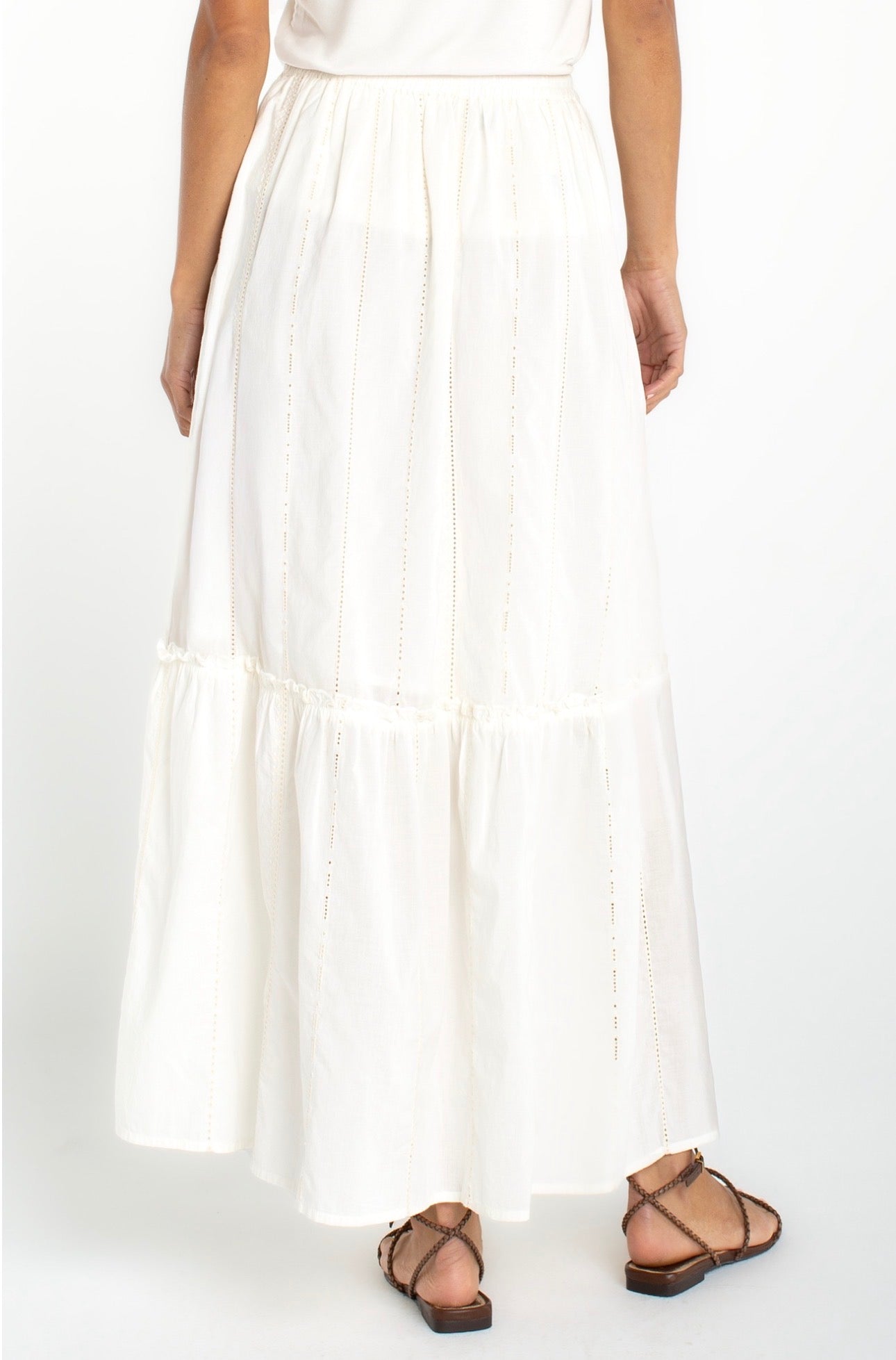 Tiered woven pull on maxi skirt in cream