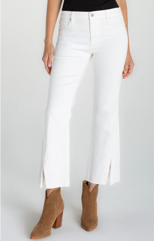 Hannah crop flair with twisted slit 27 inch inseam bright white