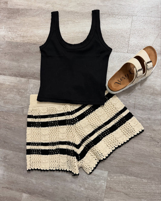 NATURAL WITH  BLACK KNIT SHORTS