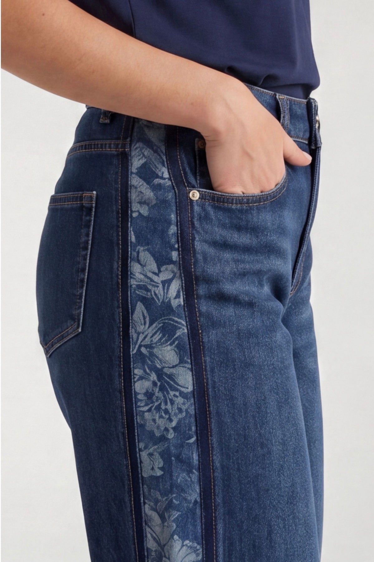 Stride wide leg jeans with Jacquard vertical stripe down leg