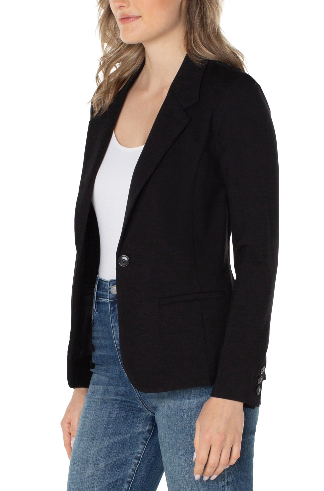BLACK FITTED BLAZER WITH STRETCH AND BUTTON