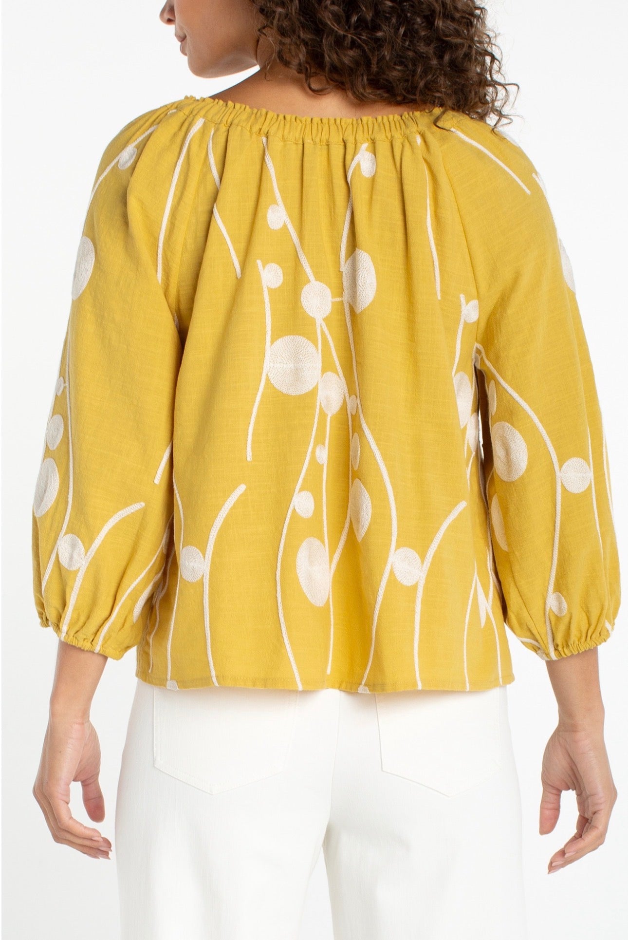 Three-quarter sleeve woven top