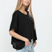 WIDE NECK SHORT SLEEVE DOLMAN TOP