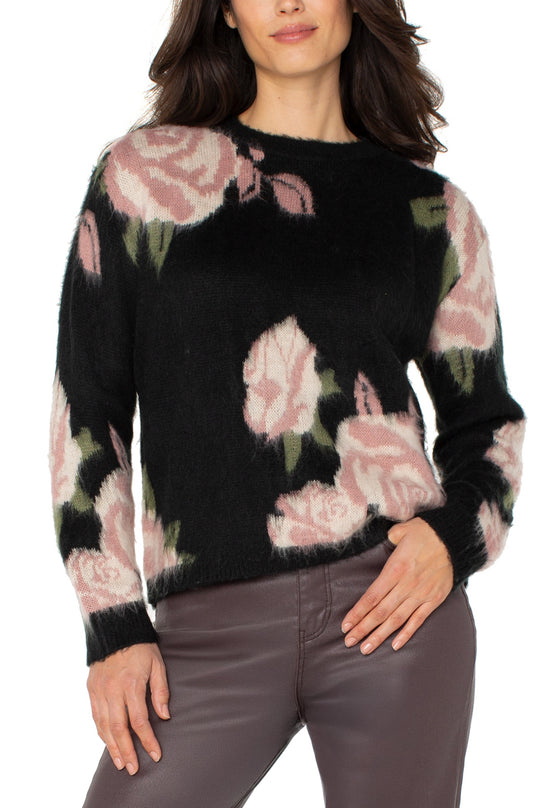 LONG SLEEVE CREW NECK DROPPED SHOULDER SWEATER