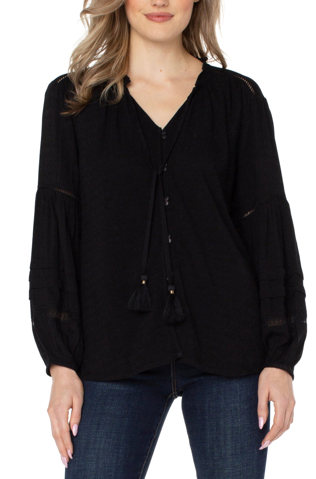 LIVERPOOL SHIRRED POPOVER BLOUSE