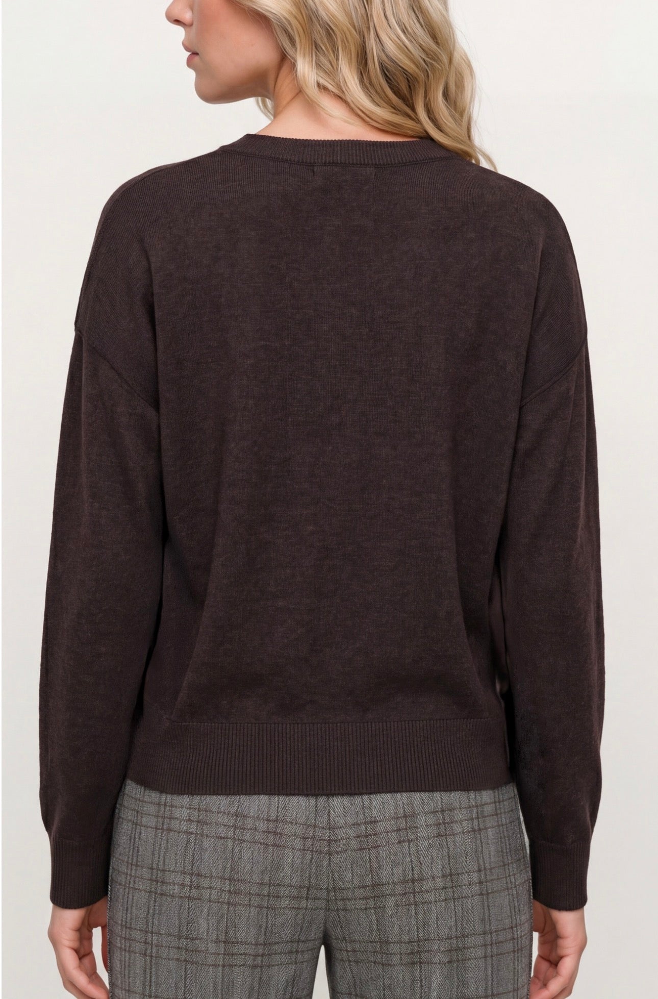 Long sleeve drape necks woven sweater in Java