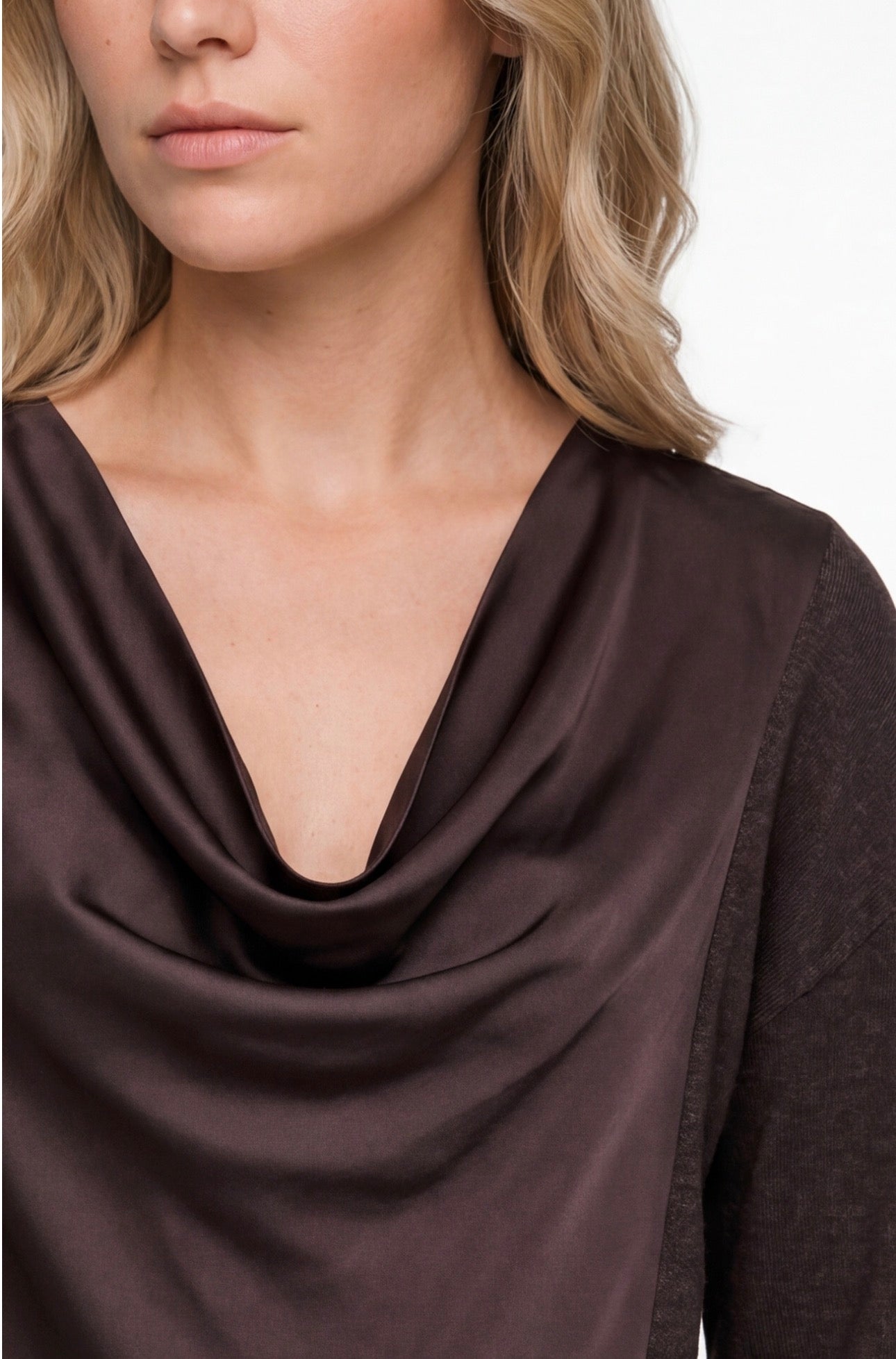 Long sleeve drape necks woven sweater in Java