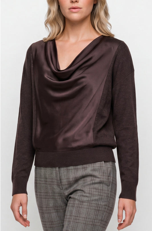 Long sleeve drape necks woven sweater in Java
