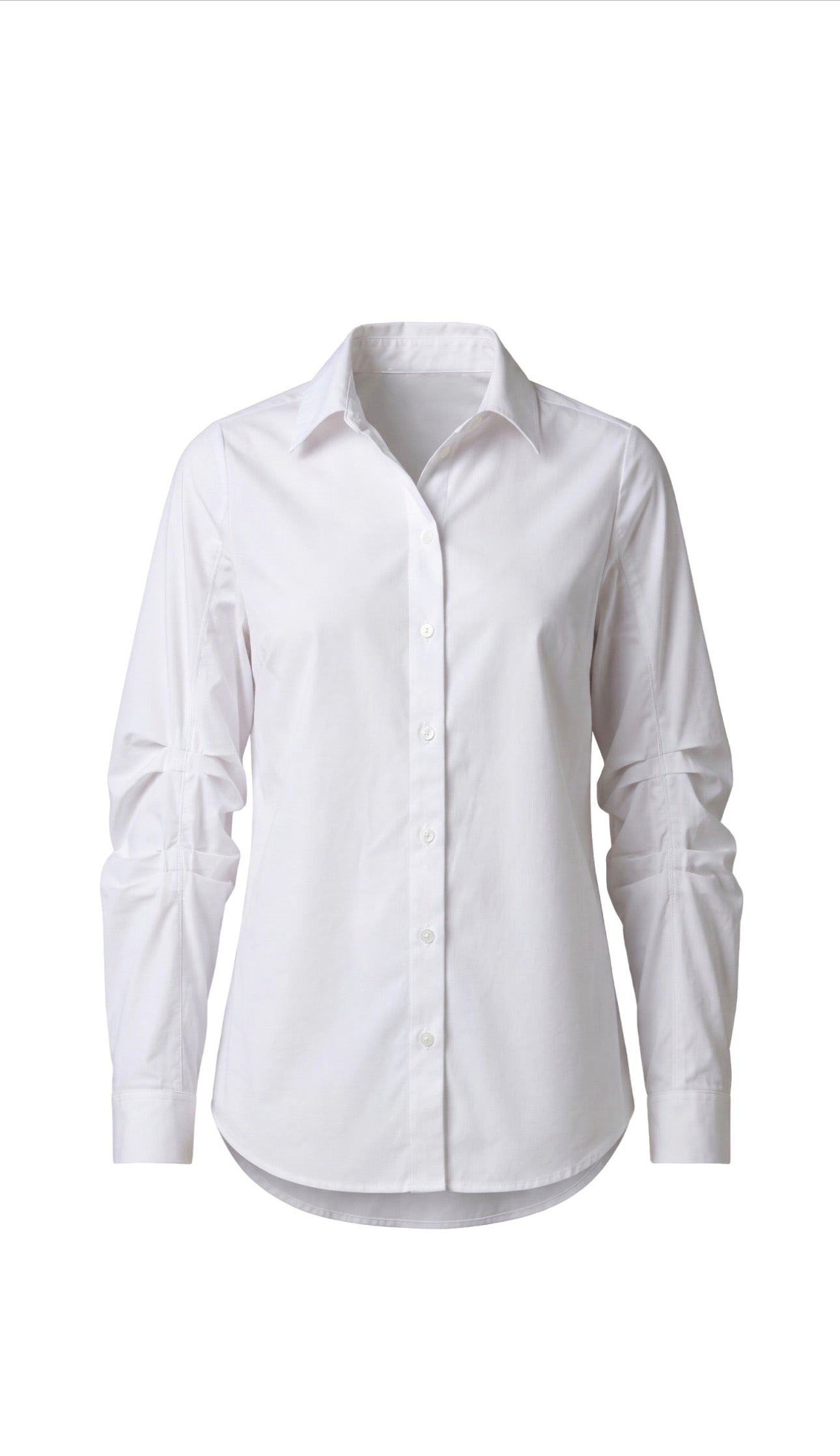 Long pleated sleeve button, front blouse, white