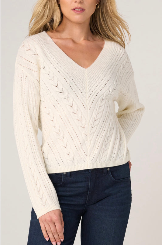 Long sleeve V-neck drop shoulder cream sweater super soft