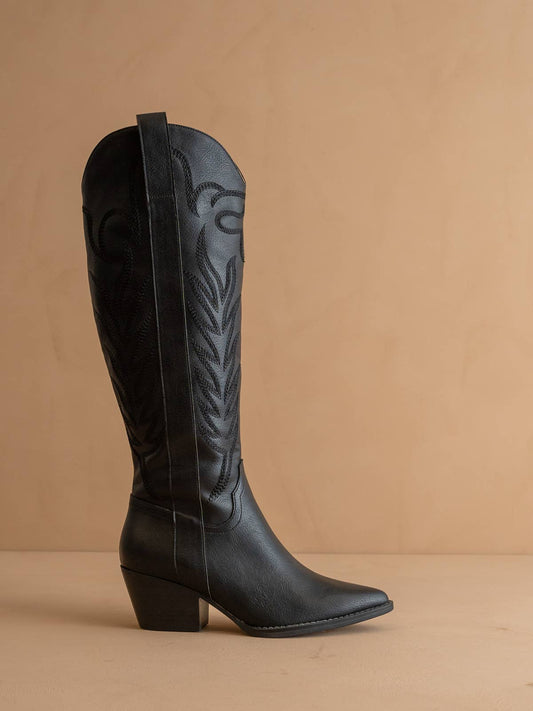 The Samara Black | Embroidered Western Tall Boot