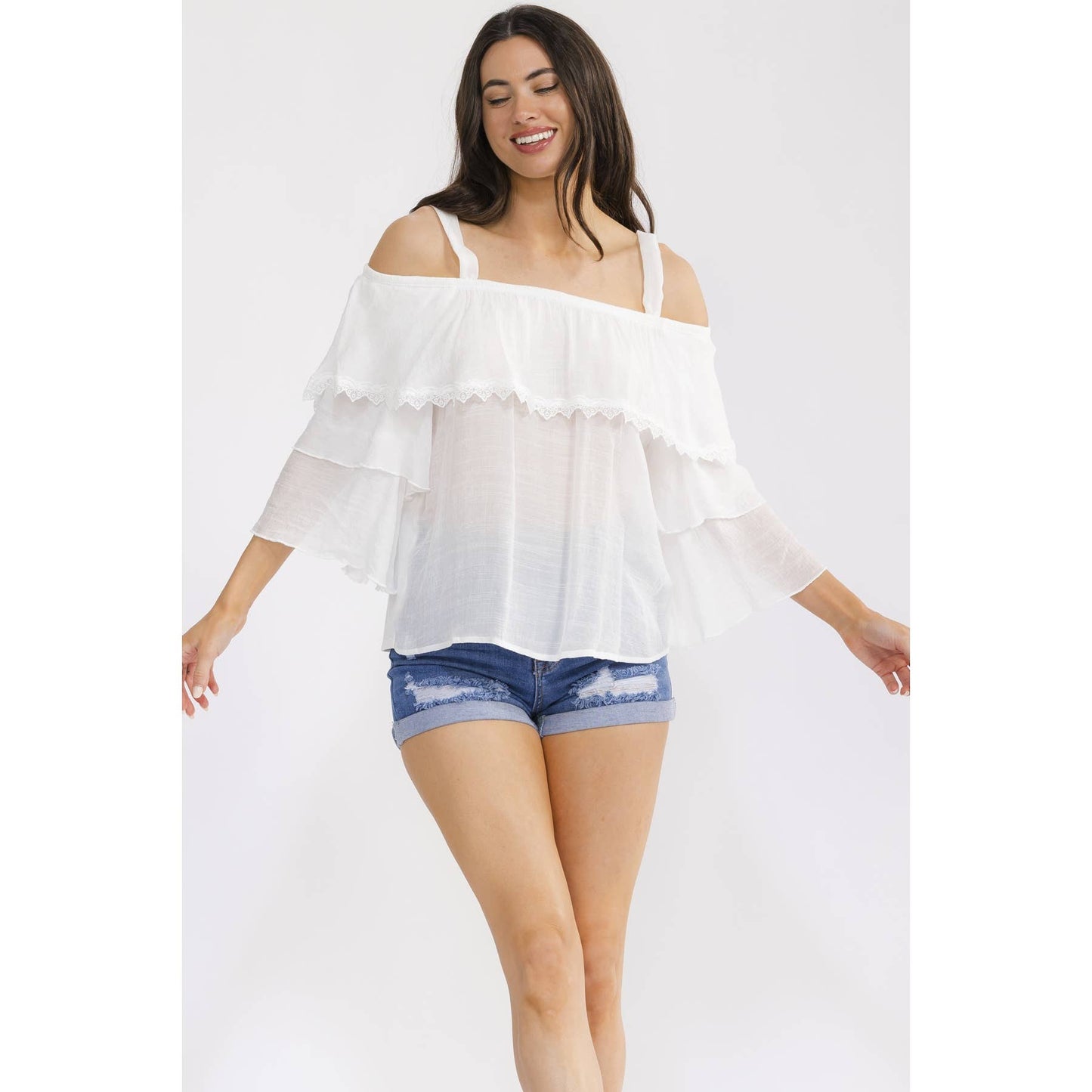 CROCHET COLD SHOULDER BLOUSE