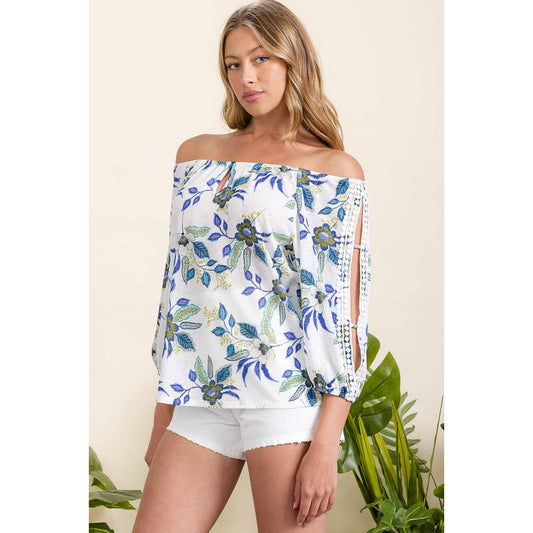 TROPICAL KEYHOLE COLD SHOULDER TOP