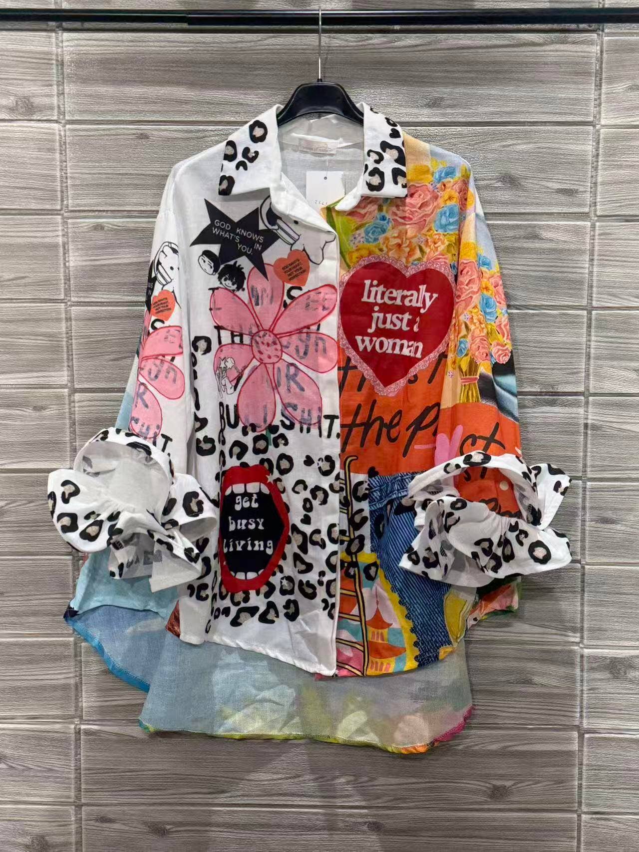 Beach Scene Print Shirt White