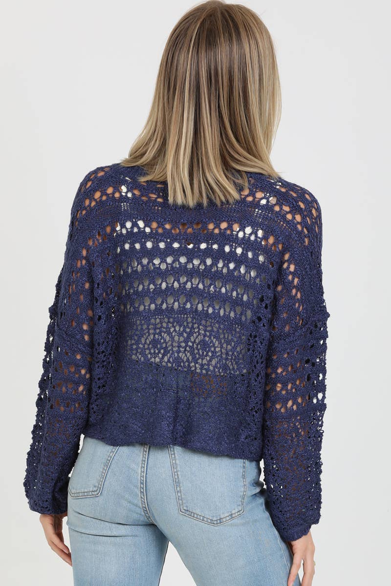 OPEN KNIT V NECK PULLOVER SWEATER