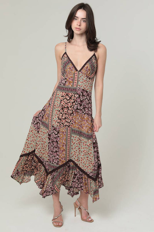 V NECK LACE TRIM MAXI DRESS