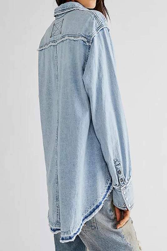 Ruffled Pintuck Denim Shirt