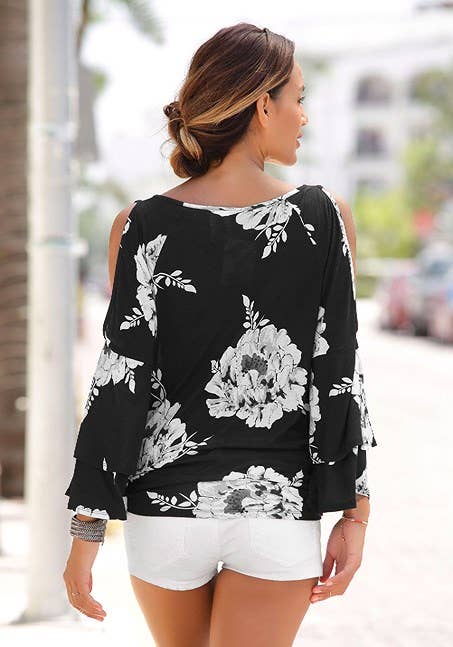 LASCANA Women's Floral Cold Shoulder Top