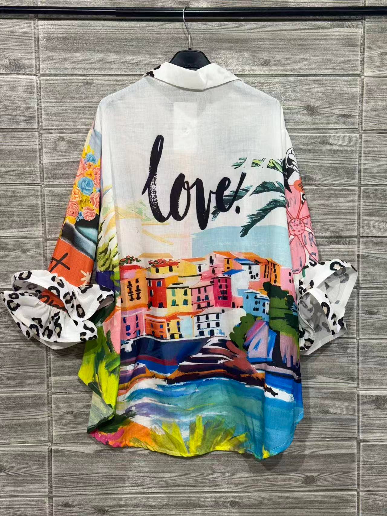 Beach Scene Print Shirt White