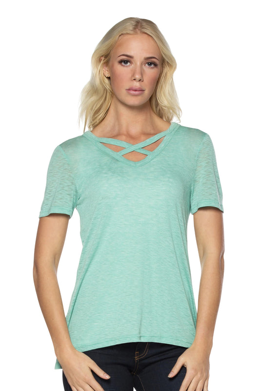 MINT CRISS CROSS NECKLINE TOP