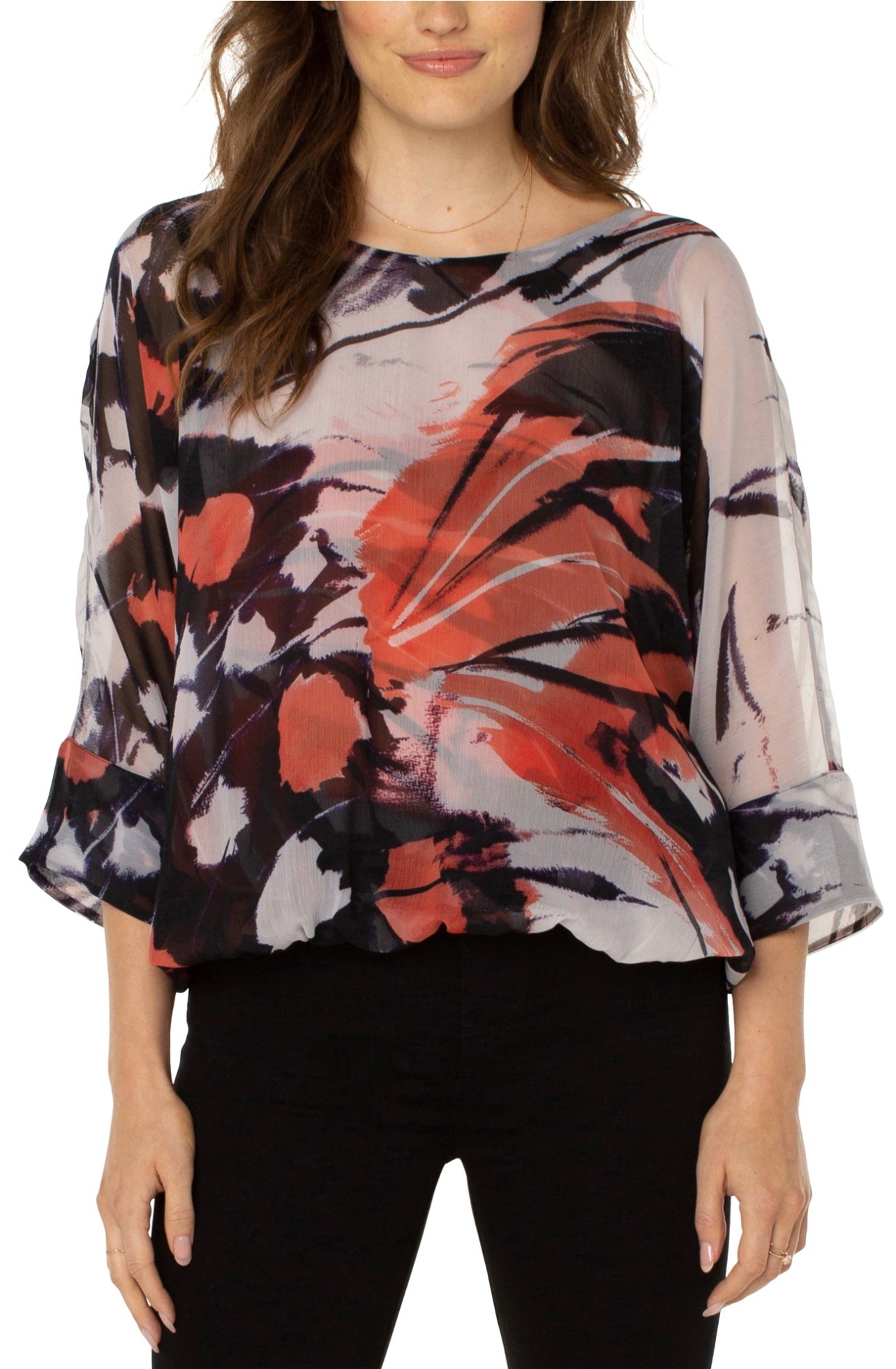 LIVERPOOL  PRINTED DOLMAN TOP WITH BACK TIE
