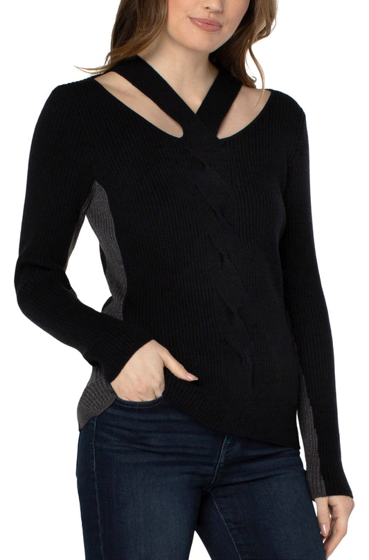 LIVERPOOL CABLE TWISTNECK WRAP SWEATER