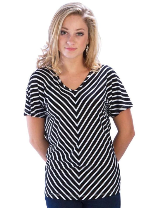 STRIPED DOLMAN SHORT SLEEVE TOP