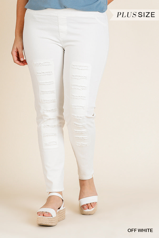 STRETCHY RIPPED FRAYED FRONT SKINNY JEGGINGS