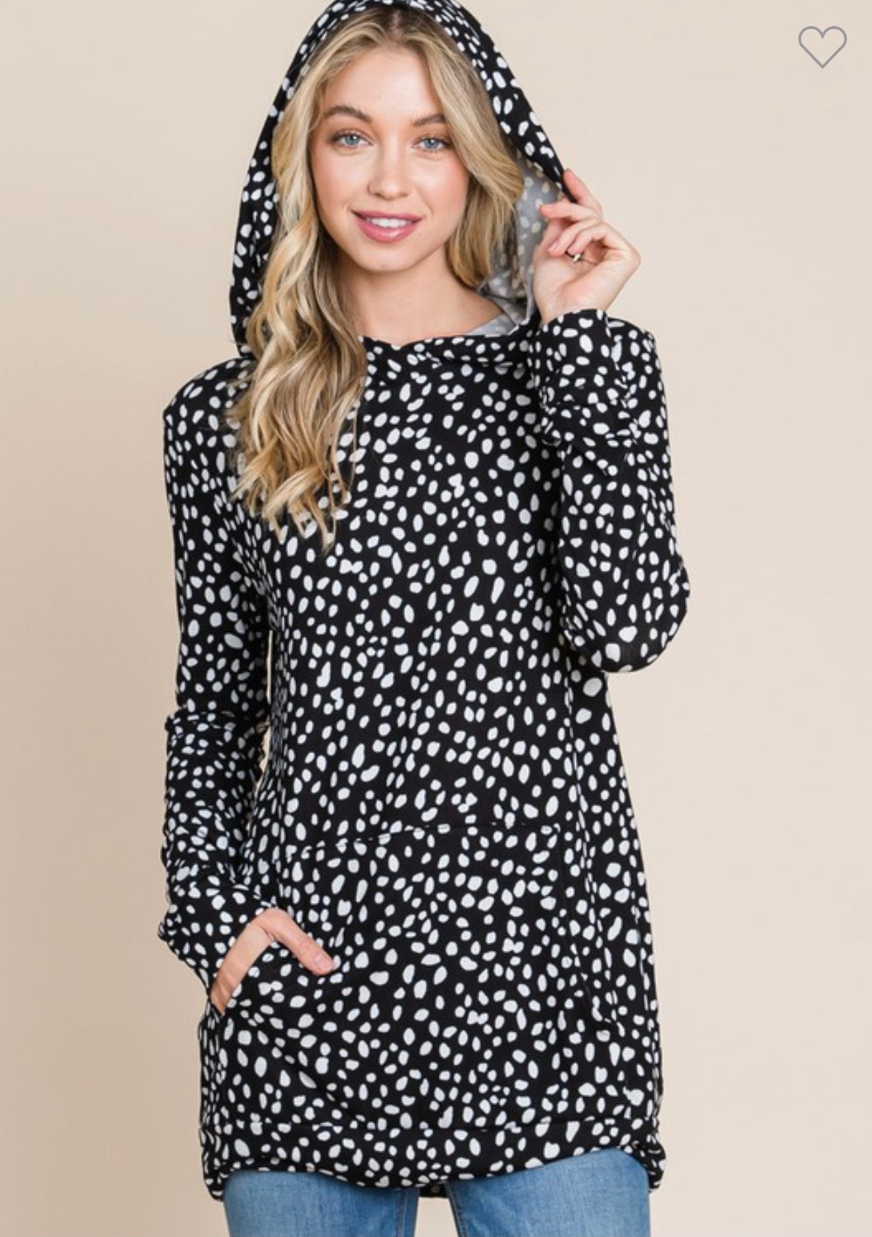 SPOTTED PRINT HACCI KNIT HOODIE TOP